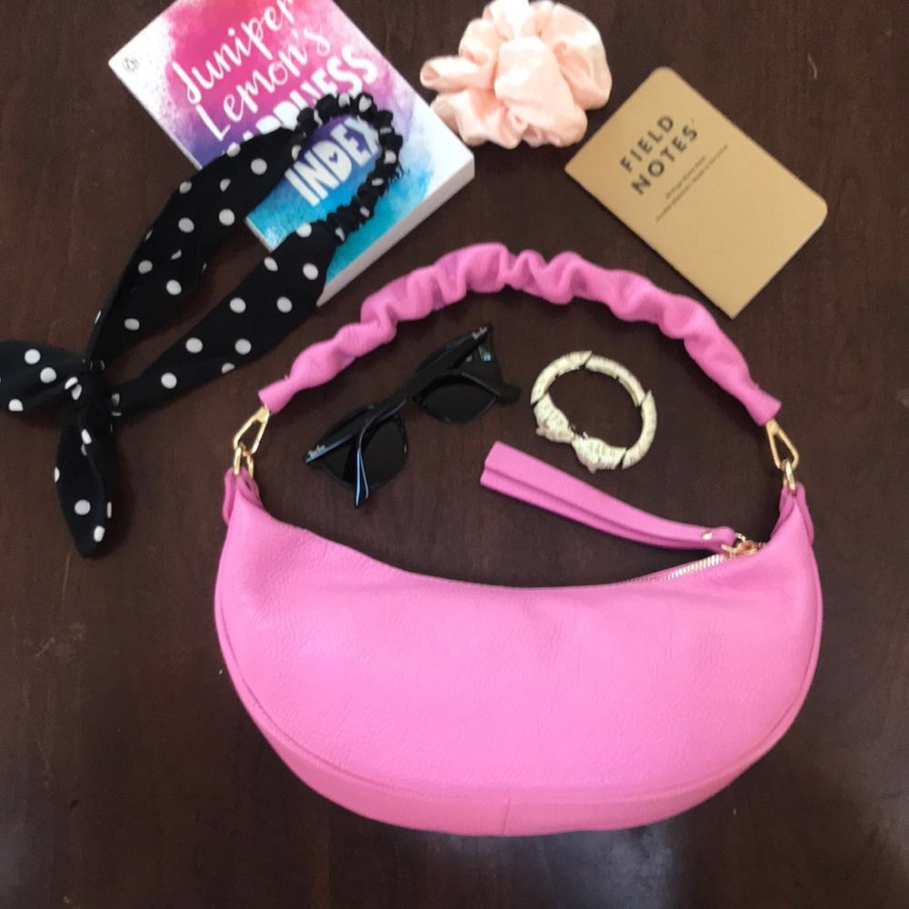 Ultra Pink Italian Leather Crescent / Sling Shoulder Bag - Picture 5 of 12